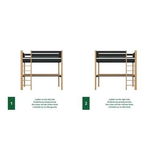 Cama alta de madeira com secretária N06 preto e carvalho Cama alta de madeira com secretária N06 preto e carvalho