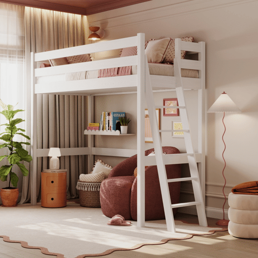 Cama alta de madeira N02 branco