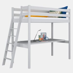 Cama alta de madeira com secretária N02 cinza