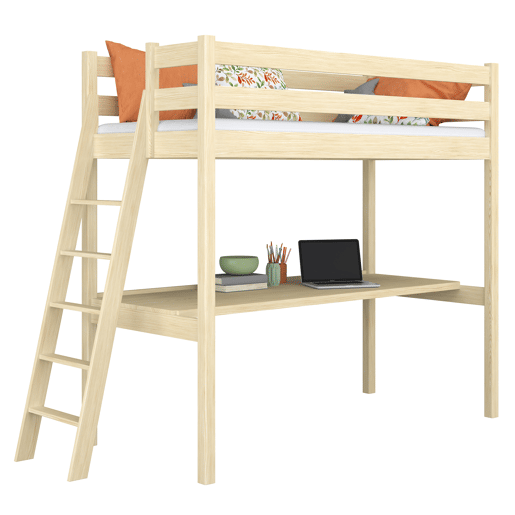 Cama alta de madeira com secretária N02 pinho incolor