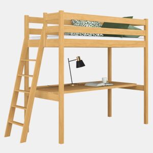 Cama alta de madeira com secretária N02 pinho natural