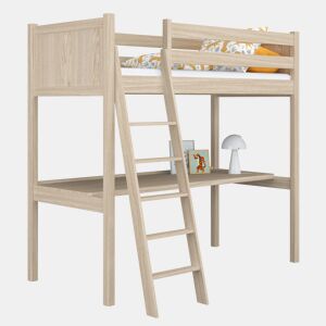 Cama mezzanine de carvalho com secretária N04 carvalho branqueado