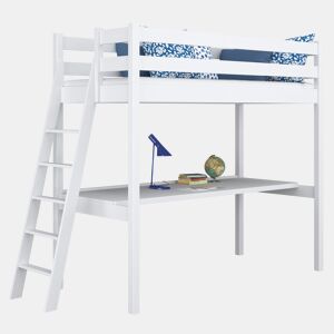 Cama alta de madeira com secretária N02 branco