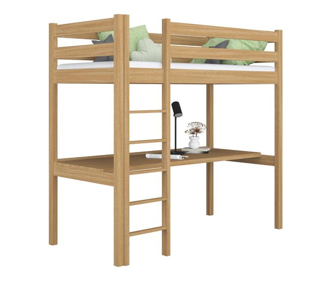 Cama alta de roble con escritorio n05 roble natural