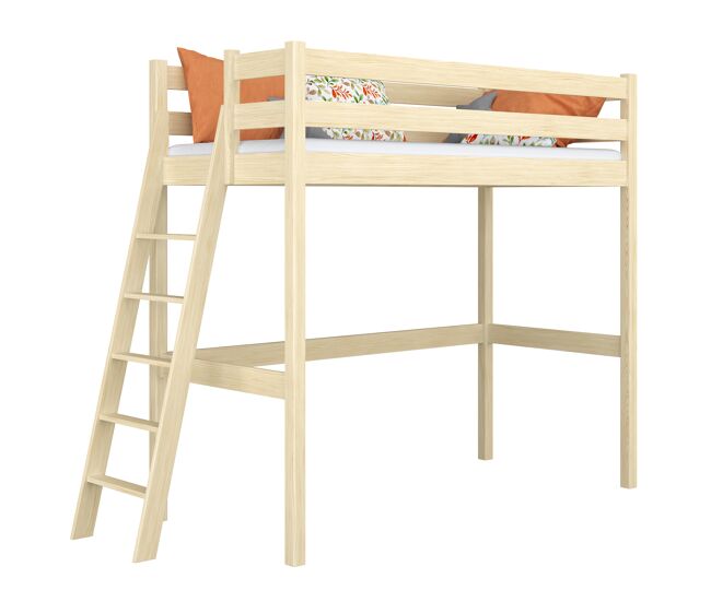 Cama alta de madera n02 pino incoloro