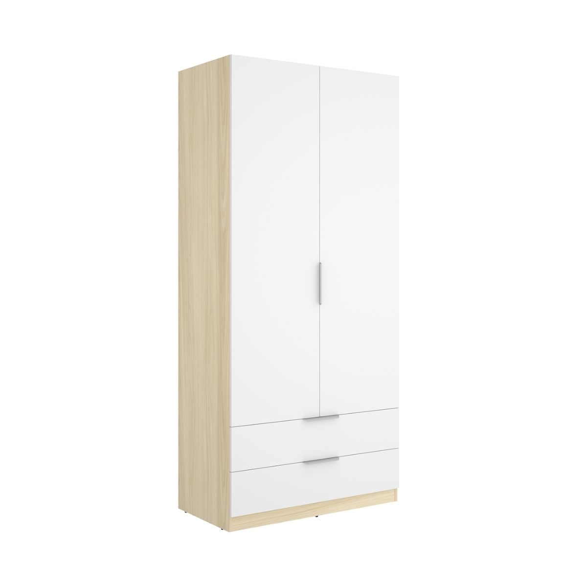 Armario Ema  puertas batientes y  cajones 91 Natural/ Blanco