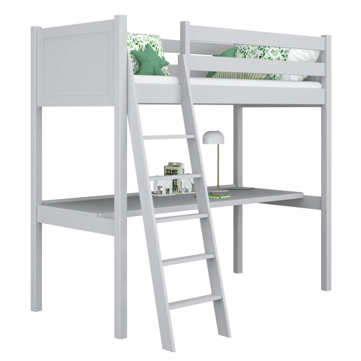 Cama alta de madeira com secretária N04 cinza