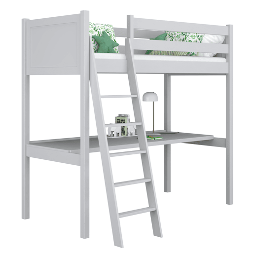 Cama alta de madeira com secretária N04 cinza