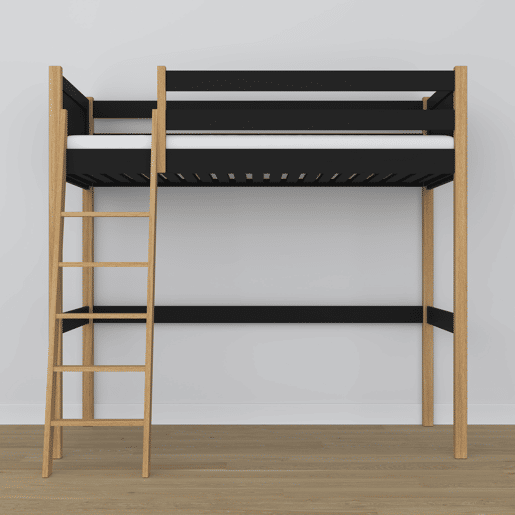 Cama alta de madeira N04 preto e carvalho Cama alta de madeira N04 preto e carvalho