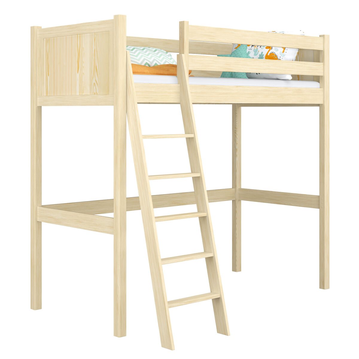 Cama alta de madera n04 pino incoloro