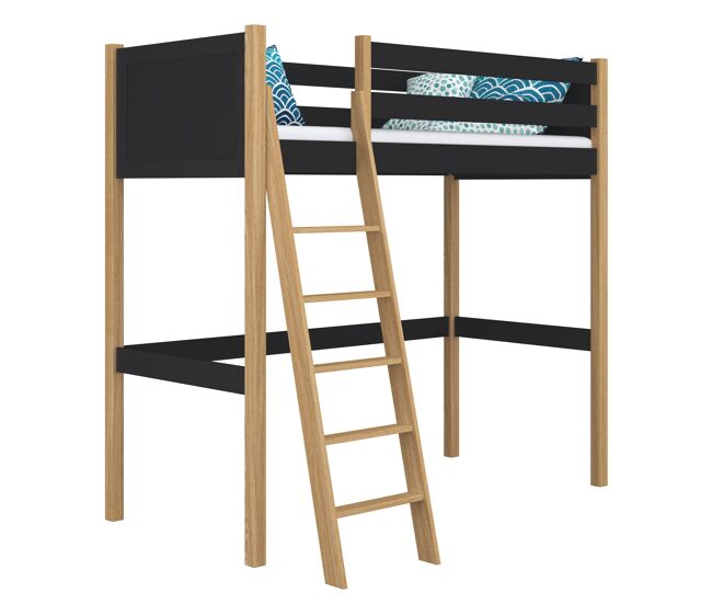 Cama alta de madera n04 negro / roble