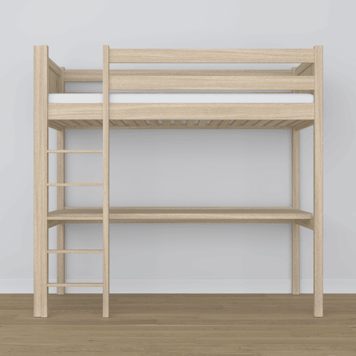 Cama mezzanine de carvalho com secretária N06 carvalho branqueado