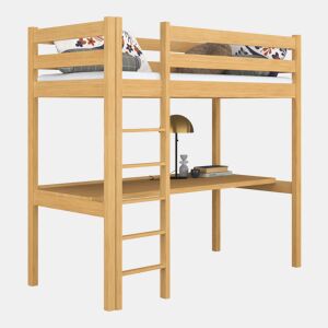 Cama alta de madeira com secretária N05 pinho natural