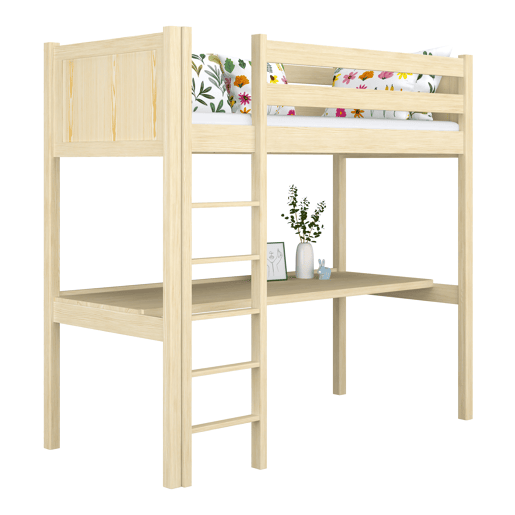 Cama alta de madeira com secretária N06 pinho incolor