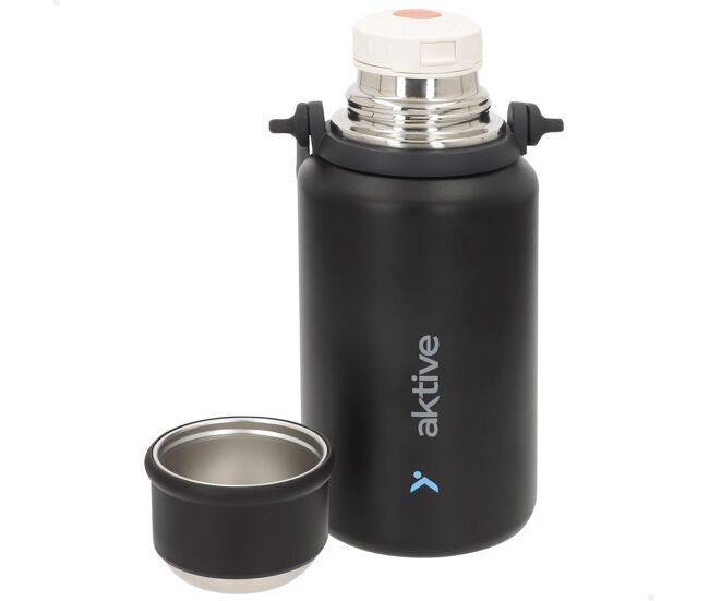 Aktive botella térmica negro 900 ml inox tapón rosca antifugas