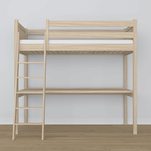 Cama mezzanine de carvalho com secretária N04 carvalho branqueado