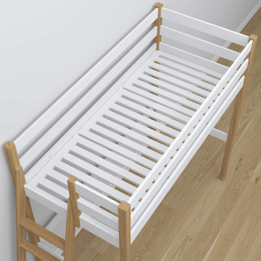 Cama alta de madeira com secretária N02 branco e carvalho
