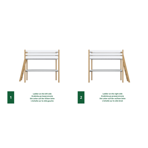 Cama alta de madeira com secretária N02 branco e carvalho