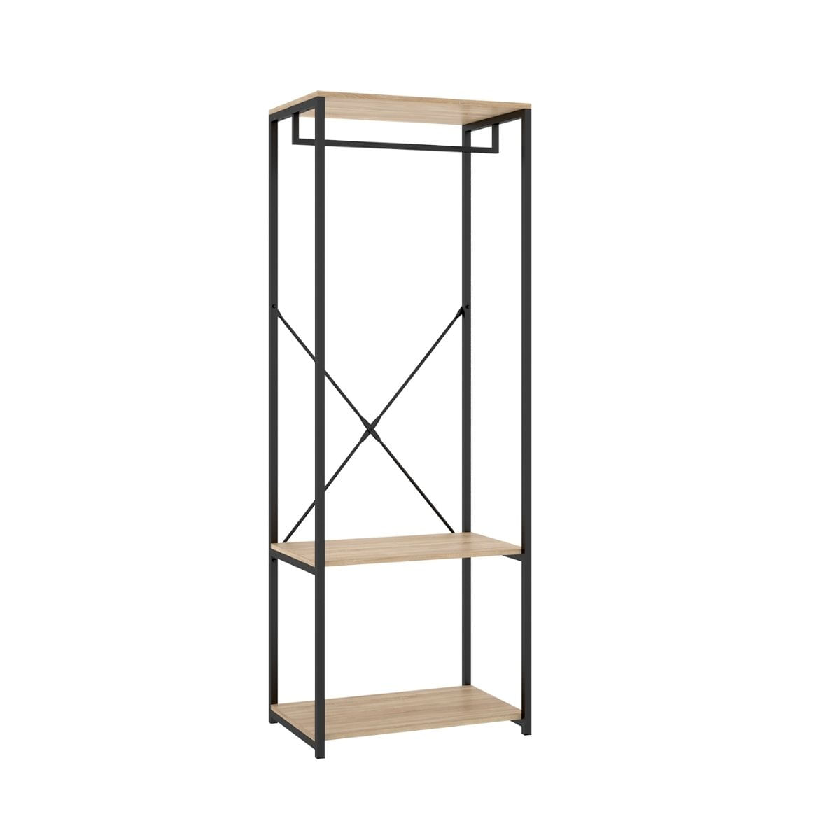 Armario vestidor tork con barra y estantes negro/natural 167x60x40 cm