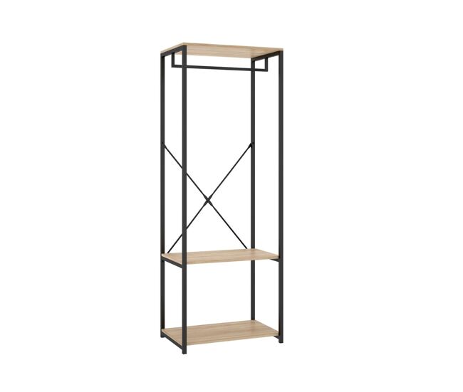 Armario vestidor tork con barra y estantes negro/natural 167x60x40 cm