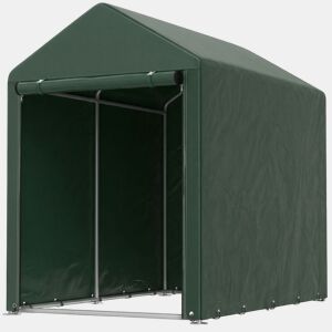 Outsunny Abrigo para Ferramentas Bicicletas e Motos 120x179x165 cm Garagem Portátil com 2 Habitações Porta com Fecho de Correr Impermeável Anti-UV para Jardim Verde Escuro