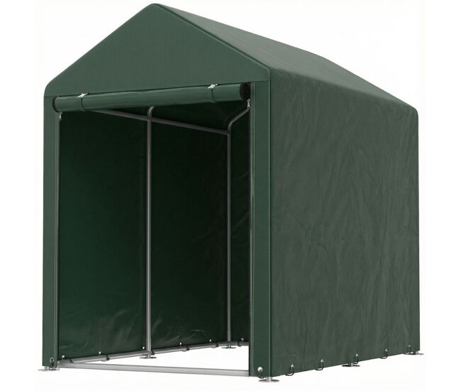 Outsunny carpa de jardín exterior para herramientas bicicletas 1,2x1,8x1,65 m, cobertizo exterior con 2 habitaciones, puerta enrollable con cremallera, impermeable anti-uv, garaje portátil, verde