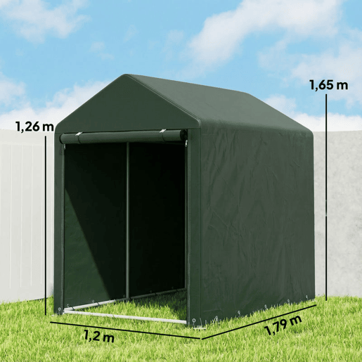 Outsunny Abrigo para Ferramentas Bicicletas e Motos 120x179x165 cm Garagem Portátil com 2 Habitações Porta com Fecho de Correr Impermeável Anti-UV para Jardim Verde Escuro