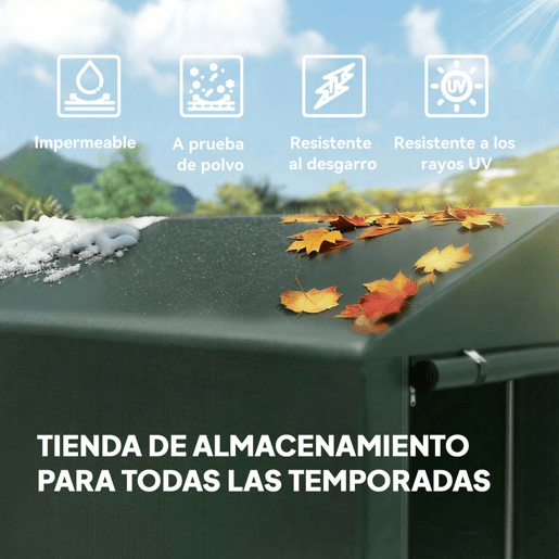 Outsunny Abrigo para Ferramentas Bicicletas e Motos 120x179x165 cm Garagem Portátil com 2 Habitações Porta com Fecho de Correr Impermeável Anti-UV para Jardim Verde Escuro