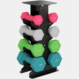 SPORTNOW Conjunto de Halteres de 8 Peças 20 kg Halteres Hexagonais 2x1kg 2x2kg 2x3kg 2x4kg com Suporte de Arrumação e Pegas Retas para Treino de Força em Casa ou Ginásio Multicolor