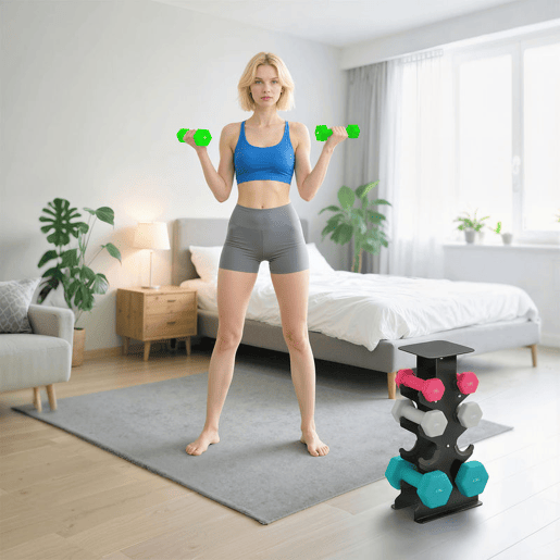 SPORTNOW Conjunto de Halteres de 8 Peças 20 kg Halteres Hexagonais 2x1kg 2x2kg 2x3kg 2x4kg com Suporte de Arrumação e Pegas Retas para Treino de Força em Casa ou Ginásio Multicolor