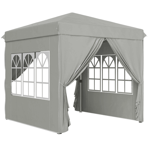 Outsunny Tenda Dobrável Pop-up 2,5x2,5 m Gazebo com 4 Paredes Laterais Anti-UV e Bolsa de Transporte para Campismo e Festas, Cinzento