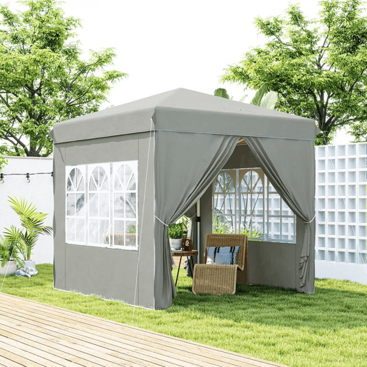 Outsunny Tenda Dobrável Pop-up 2,5x2,5 m Gazebo com 4 Paredes Laterais Anti-UV e Bolsa de Transporte para Campismo e Festas, Cinzento