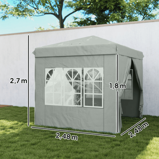 Outsunny Tenda Dobrável Pop-up 2,5x2,5 m Gazebo com 4 Paredes Laterais Anti-UV e Bolsa de Transporte para Campismo e Festas, Cinzento