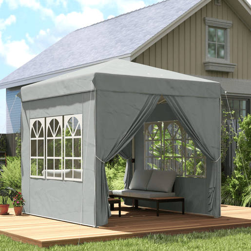 Outsunny Tenda Dobrável Pop-up 2,5x2,5 m Gazebo com 4 Paredes Laterais Anti-UV e Bolsa de Transporte para Campismo e Festas, Cinzento