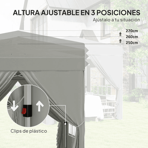 Outsunny Tenda Dobrável Pop-up 2,5x2,5 m Gazebo com 4 Paredes Laterais Anti-UV e Bolsa de Transporte para Campismo e Festas, Cinzento