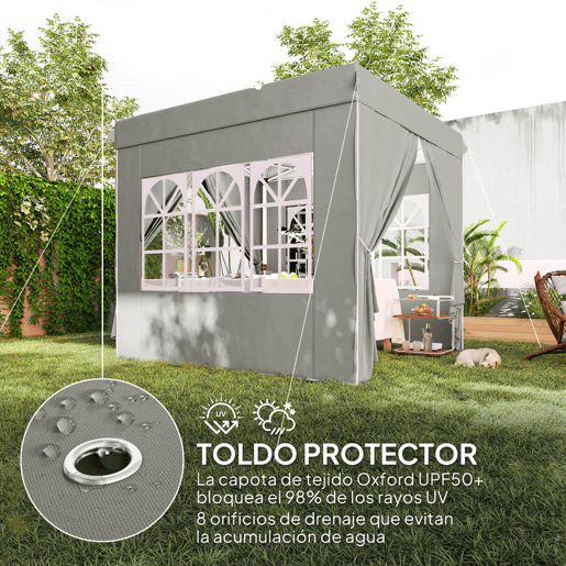 Outsunny Tenda Dobrável Pop-up 2,5x2,5 m Gazebo com 4 Paredes Laterais Anti-UV e Bolsa de Transporte para Campismo e Festas, Cinzento