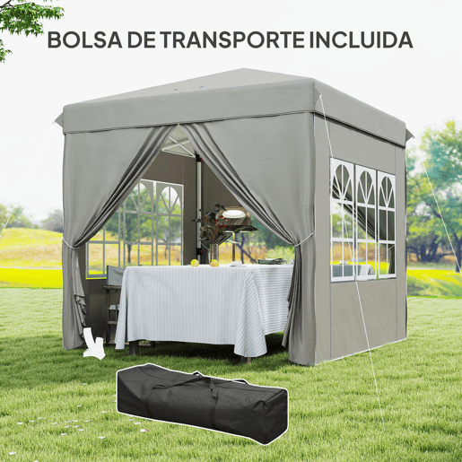Outsunny Tenda Dobrável Pop-up 2,5x2,5 m Gazebo com 4 Paredes Laterais Anti-UV e Bolsa de Transporte para Campismo e Festas, Cinzento
