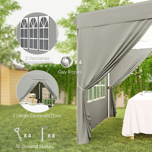 Outsunny Tenda Dobrável Pop-up 2,5x2,5 m Gazebo com 4 Paredes Laterais Anti-UV e Bolsa de Transporte para Campismo e Festas, Cinzento
