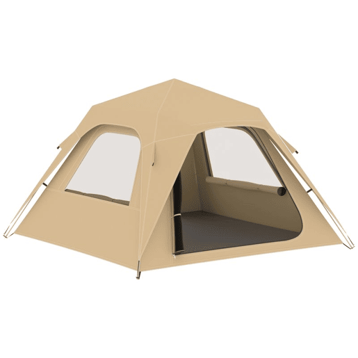 Outsunny Tenda de Campanha Instantânea, Tenda Pop-Up com Janelas de Rede e Bolsa de Transporte, Impermeável 3000mm e Proteção UPF50+, para 2-3 Pessoas, Caqui