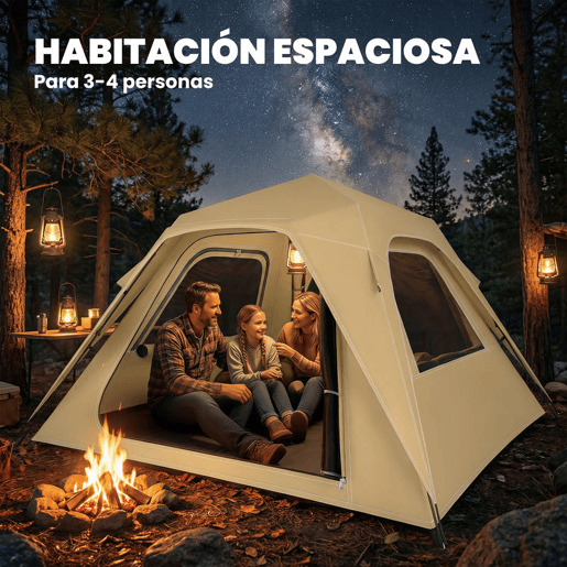 Outsunny Tenda de Campanha Instantânea, Tenda Pop-Up com Janelas de Rede e Bolsa de Transporte, Impermeável 3000mm e Proteção UPF50+, para 2-3 Pessoas, Caqui
