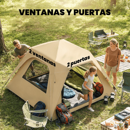 Outsunny Tenda de Campanha Instantânea, Tenda Pop-Up com Janelas de Rede e Bolsa de Transporte, Impermeável 3000mm e Proteção UPF50+, para 2-3 Pessoas, Caqui