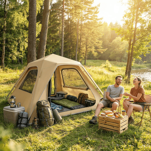 Outsunny Tenda de Campanha Instantânea, Tenda Pop-Up com Janelas de Rede e Bolsa de Transporte, Impermeável 3000mm e Proteção UPF50+, para 2-3 Pessoas, Caqui