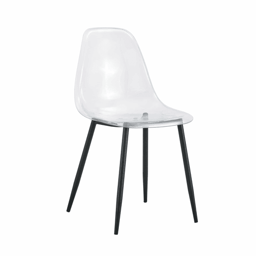 Cadeiras de sala de jantar, 4 unidades - Plástico transparente, pernas metálicas pretas, antiderrapantes e fáceis de limpar - Preto+Transparente