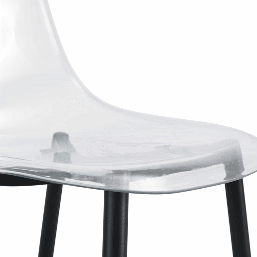 Cadeiras de sala de jantar, 4 unidades - Plástico transparente, pernas metálicas pretas, antiderrapantes e fáceis de limpar - Preto+Transparente