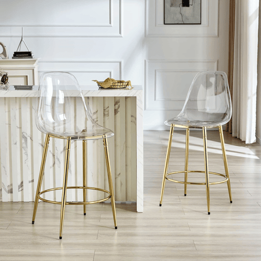 Conjunto de 2 bancos transparentes - Design flutuante, altura total: 102 cm - Dourado