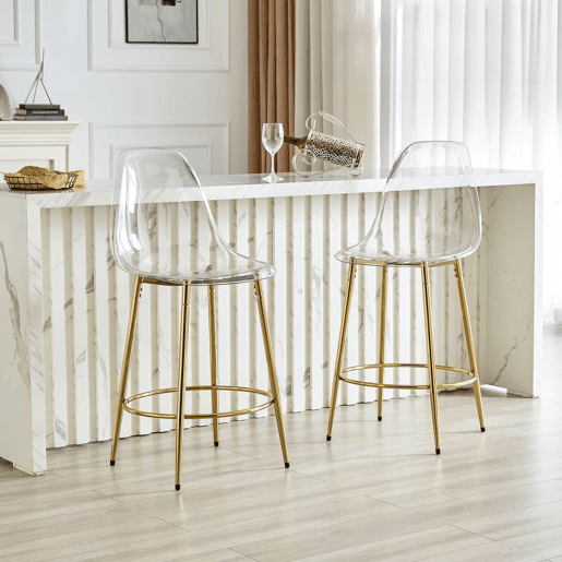 Conjunto de 2 bancos transparentes - Design flutuante, altura total: 102 cm - Dourado