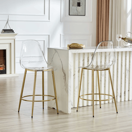 Conjunto de 2 bancos transparentes - Design flutuante, altura total: 102 cm - Dourado