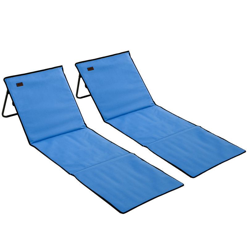 Outsunny conjunto de 2 esterillas de playa plegable esteras acolchadas de tela oxford pvc 600d con respaldo reclinable y bolsa de transporte para jardín 142x51x40 cm azul