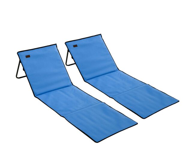 Outsunny conjunto de 2 esterillas de playa plegable esteras acolchadas de tela oxford pvc 600d con respaldo reclinable y correa de transporte para jardín 142x51x40 cm azul