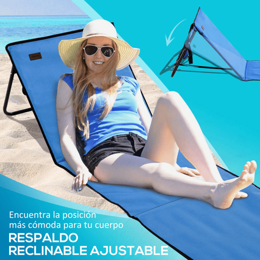 Outsunny Conjunto de 2 Esteiras de Praia Dobráveis em Tecido Oxford 600D com Encosto Reclinável e Alça de Transporte para Jardim 142x51x40 cm Azul